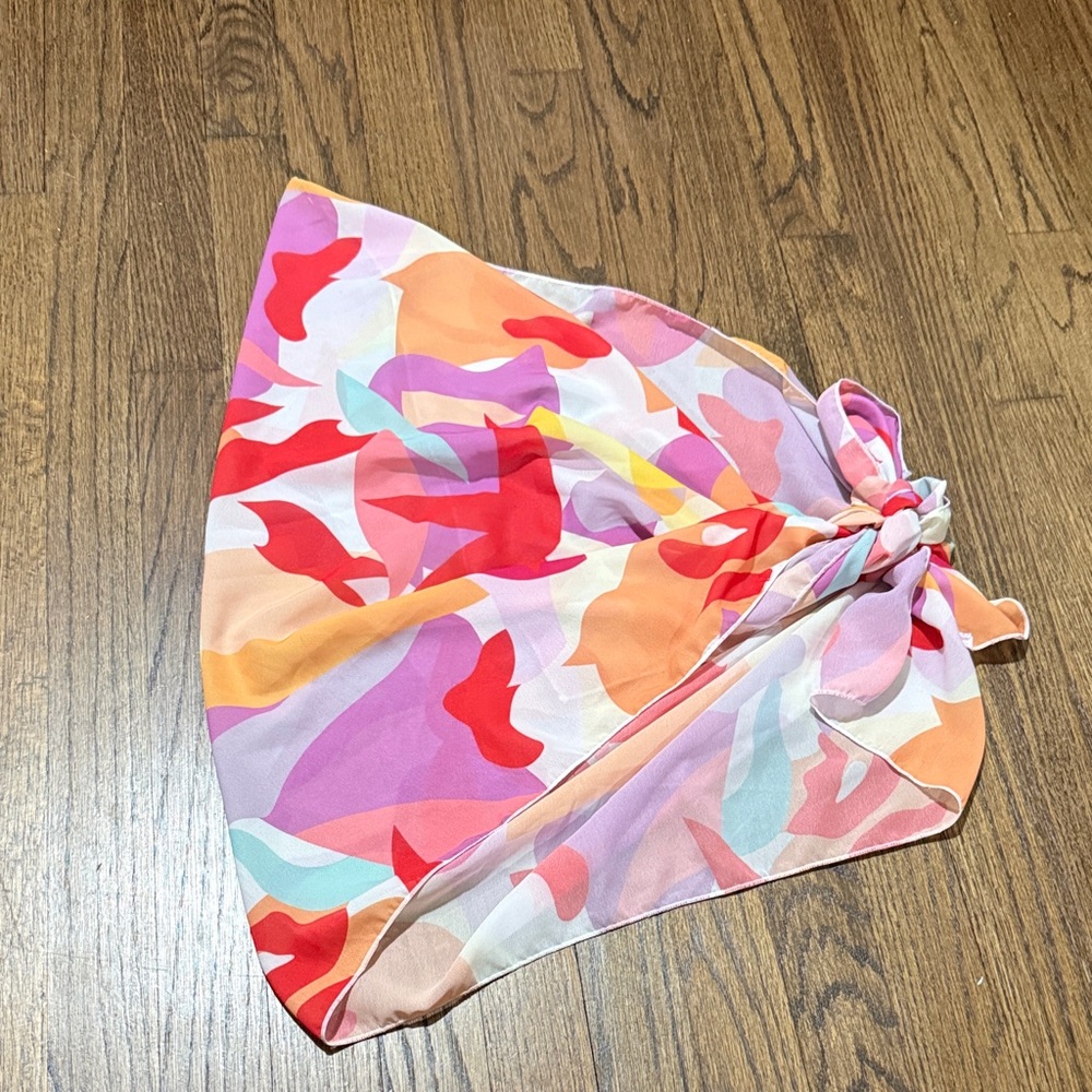 Colorful Abstract Print Sarong Wrap - Pink, Red, Orange, Lilac, Mint